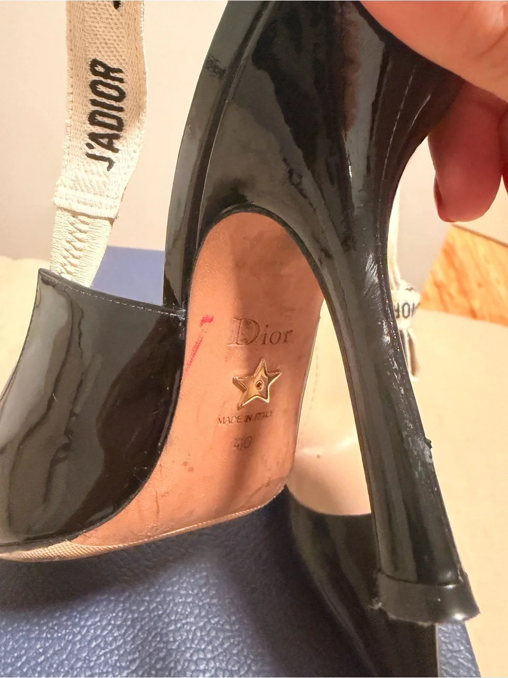 Christian Dion Black Patent Leather Slingback Pumps